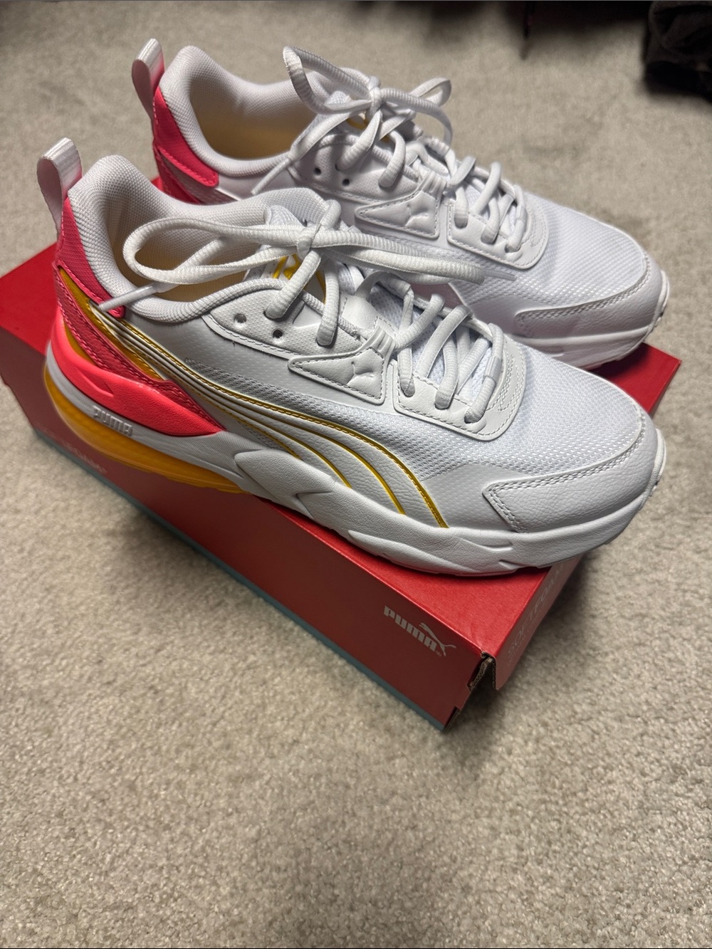 Puma White Sneakers with Pink & Yellow Accents